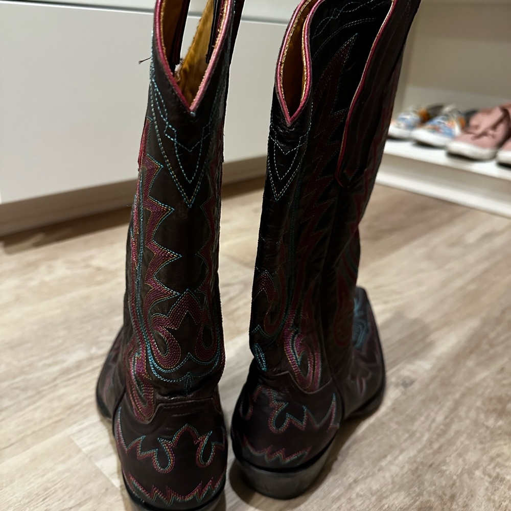 Old Gringo Boots size 9 brown with pink & teal stitching - Picture 4 of 5